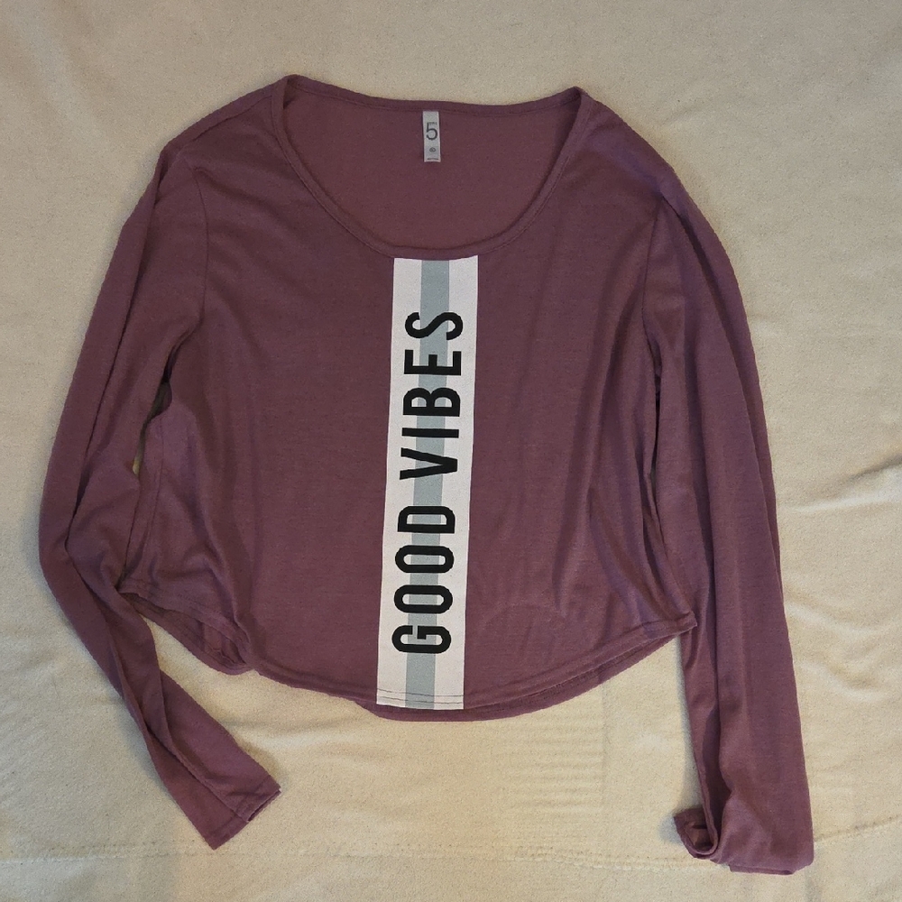 Stylish Mauve Long Sleeve Top with Positive Print
